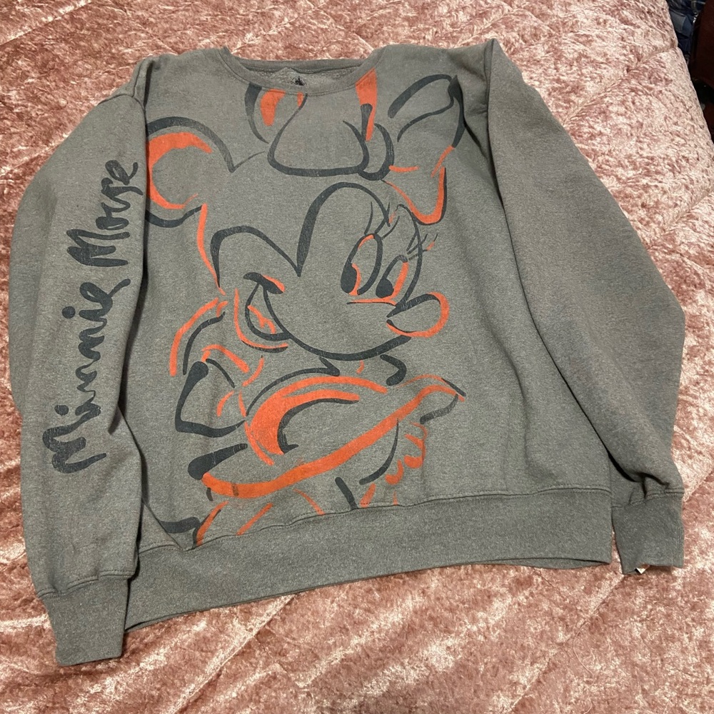 Disney Minnie Mouse Charcoal and Red Crewneck Sweater